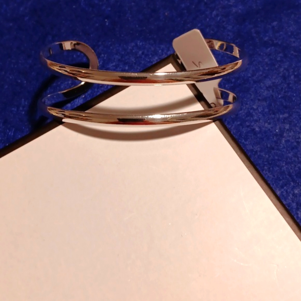 NWT! Stamped 925 Sterling Silver Double Row Concave Adjustable Bracelet
